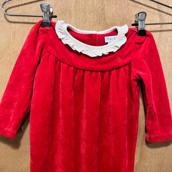 Vintage Ralph Lauren Footie Pajamas Red Velour Collar Size 9 months RL Christmas - Picture 9 of 16